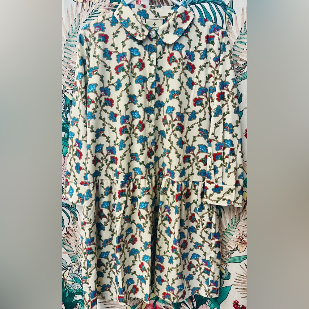Drop Waist Three Quarter Sleeve Tuckernuck Dress Cream  Size Small